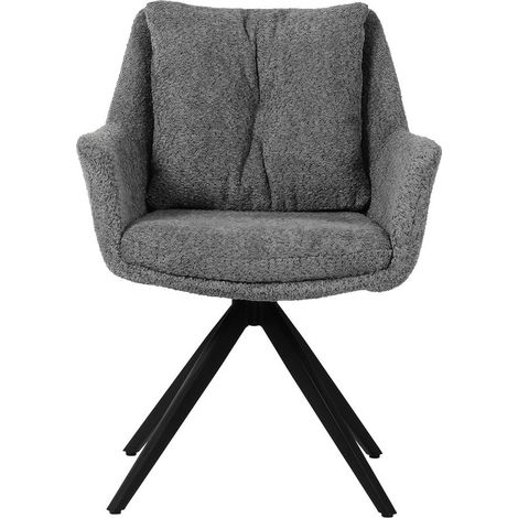 Chaise avec accoudoirs pivotante à 360° en tissu bouclette et pieds en métal noir mat - PANGIVO (1/5)