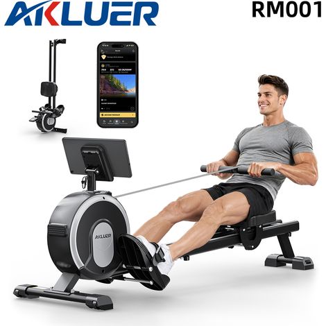 Akluer RM001 Rudermaschine mit simuliertem Rudergefühl und integrierten Rädern, 20 dB leise, 16 Intensitätsstufen, App-Steuerung, Fitnessgerät für Zuhause, Fettverbrennung, Cardio und Krafttraining