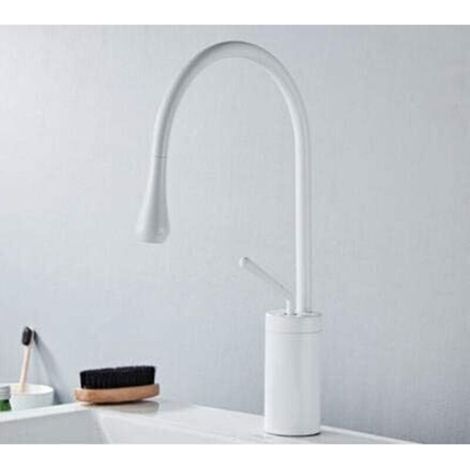Single Hole Kitchen Faucet, Hot and Cold Faucet, Mixer Tap (Short White) (1/5)