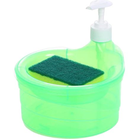 Distributeur de savon liquide avec porte-éponge - Pompe transparente 1 litre , à poser sur le compto (1/5)