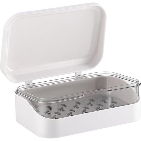 Jabonera, Baño, Hogar, 2 piezas, Con tapa, Jabonera de plástico con desagüe, Blanca, Jabonera a prueba de fugas, Soporte para jabón sin taladrar (1/5)