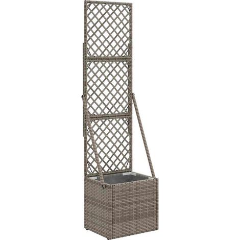 Jardinière à carreaux gris, dimensions : 35 x 30 x 135 cm, matériau : rotin. (1/5)