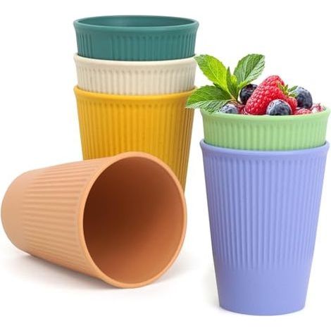 Lot de 6 Gobelets Plastique Réutilisables 300ml - Incassables pour Café, Thé, Gobelet Enfant, Camping, Bureau (Sans BPA, Lavable Lave-Vaisselle, 6 Couleurs) (1/5)