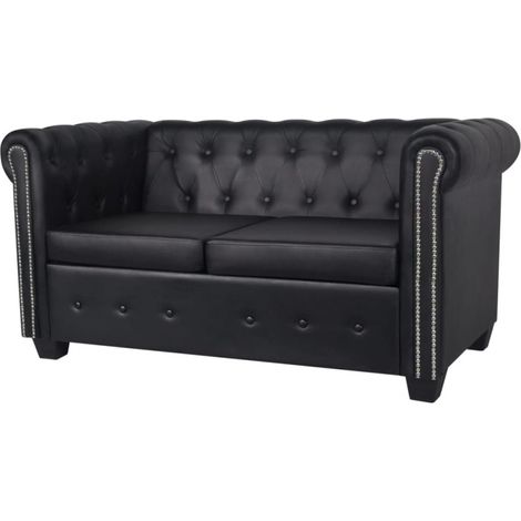 Divano Chesterfield a 2 Posti in Finta Pelle Nero vidaXL (1/5)