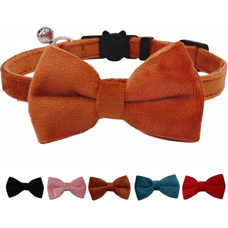 Cat Collar Breakaway with Bell and Removable Bow Tie Safety Buckle Velvet Adjustable 7-11 inches for Kitten Cats (Brown) (1/5)