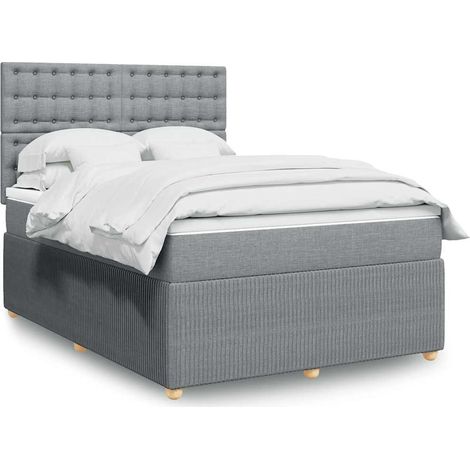 Cama box spring con colchón tela gris claro 140x190 cm