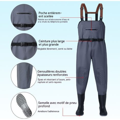 Pantalon d’eau de pêche à bretelles étanche renforcé, semelle antidérapante anti‑perforation, genoux épais anti‑usure, anti‑serpent, tailles 38‑46, plusieurs coloris