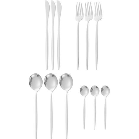 Ensemble de couverts 12 pièces, cuillères, couteaux, fourchettes, en acier inoxydable 410 brillant, pour la maison et le restaurant, couleur argent (1/5)