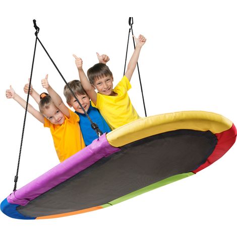 Oval nest swing plate swing with 100-180cm height-adjustable rope for indoor and outdoor 150 x 80 cm colorful (1/5)