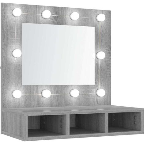 Mobile a Specchio con LED Grigio Sonoma 60x31,5x62 cm (1/5)