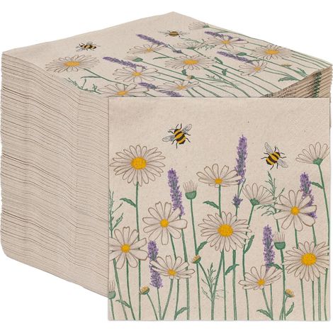 Table Kind 100x Tovaglioli Carta Riciclata Morbida, Margherite e Api, Usa e Getta, Feste, Matrimoni, Eco, Kraft Non Sbiancata, Compostabili, Riciclabili, UE, 2 Veli, 33cm (1/5)