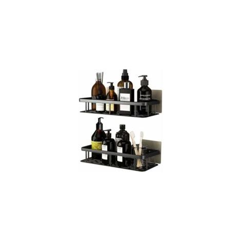Rostfreies Duschregal aus Aluminium – Selbstklebende Ablage mit 4 Haken – Tragkraft 20 kg – Schwarz-Crezuo
