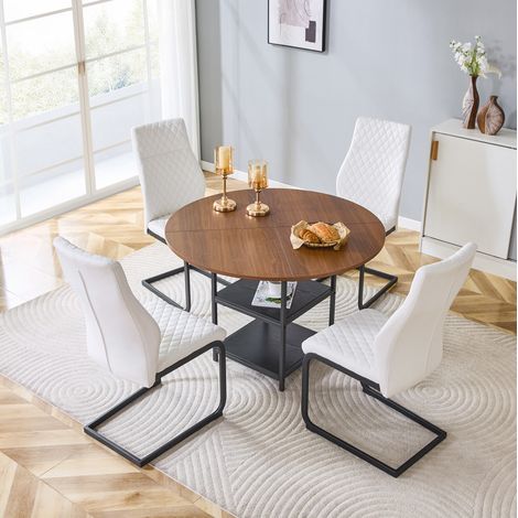 Esstisch Set rund 107 cm mit 4 Stühlen und Ablagen OKMYHOME (1/5)