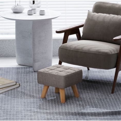 Ottoman-Hocker 27 x 27 x 26 cm aus grauem Polyester mit Holzfüßen OKMYHOME (1/5)