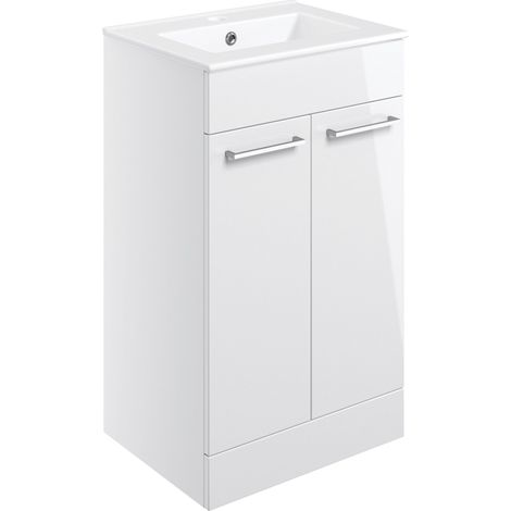 Signature Aalborg Floor Standing 2-Door Vanity Unit with Basin 510mm Wide - White Gloss (1/3)
