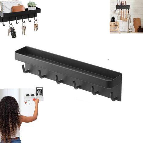 Magnetischer Wand-Schlüsselanhänger – Kleiner Metall-Schlüsselanhänger mit Ablage – Schwarz – Doppellagig und verstärkt – Selbstklebende Rückseite – 6 Haken – Doppellagiger Schlüsselanhänger (1/5)