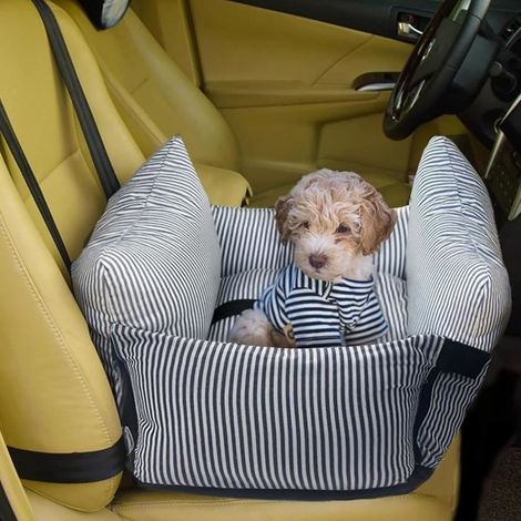 Siège Auto pour Chien - Lit de Voyage avec Poches - Amovible et Lavable - Coussin Siège Auto pour Chien 52 x 52cm,Marine (1/4)