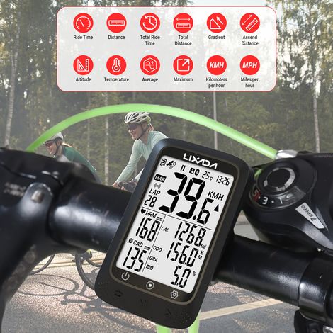 Compteur de vélo GPS sans fil étanche avec capteurs ANT+ et Bluetooth 2,3 pouces, altimètre, gradient, fréquence cardiaque, compatible avec l'application Strava (1/2)