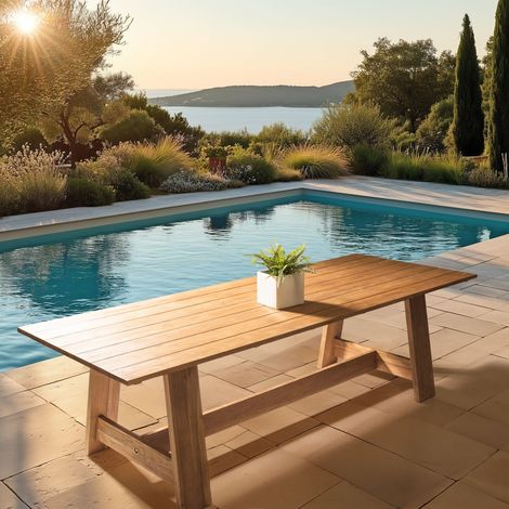COLINE - Table à manger de jardin 250x100cm en bois de teck recyclé (1/5)
