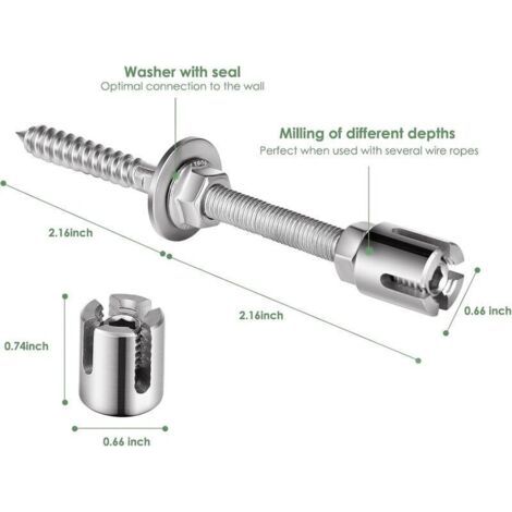 NALOOKAMIC  Support de plantes grimpantes. Kit de suspension en corde inox 12 m. Comprend câble 3 mm et 8 tendeurs. Convient jardins, murs béton, panneaux clôture, bois massif. (8 tendeurs de 12 m)