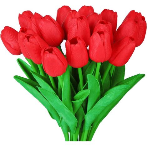 10 magnifiques bouquets de tulipes PU réalistes avec tige, rouges (1/5)