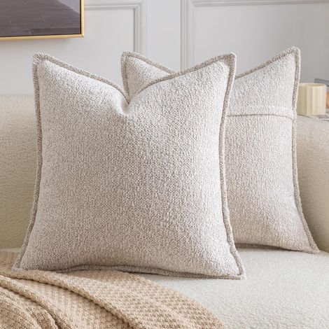 Kissenbezug – 2er-Set – Chenille – Weich und strapazierfähig – Wohn-/Schlafzimmer – Beige 45 x 45 cm (1/5)