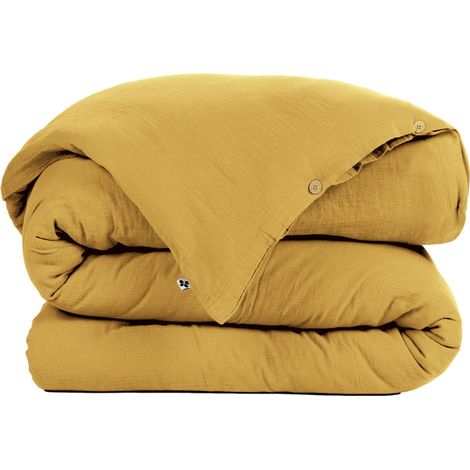 Housse de couette Gaze de Coton 260x240 cm GAIA Jaune Safran