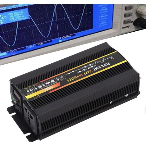 Onduleur HZ-500 à onde sinusoïdale pure 500 W, convertisseur CC 24 V vers CA 220 V, avec affichage LED, 1 prise universelle, chargeur allume-cigare et câble de batterie à pinces crocodiles. (1/5)