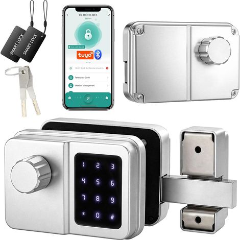 Serrure Connectée Bluetooth Porte D’Entrée, Digicode, Clavier Tactile, Sans Clé, Style Rétro, Pour Maison Appartement Bureau (Argent, Unité unique) (1/5)