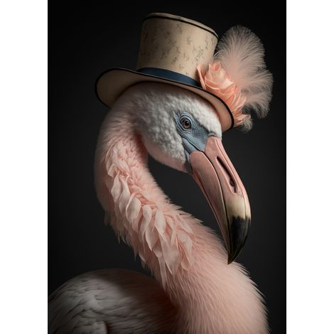 Tableau sur toile portrait flamant rose humanisé 30x45 cm - Impression sur Toile Murale Décorative - Image imprimée en HD sur Toile - Toile sur Châssis en Bois FSC - Fabriqué en France (1/5)