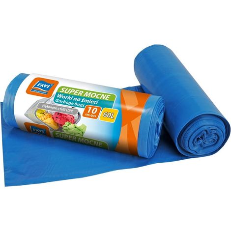 Bolsas de basura de LDPE súper resistentes de 60 l, 10 unidades, color azul.