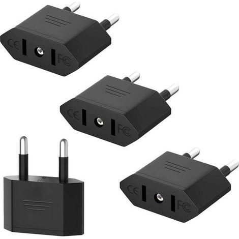 Set of four US standard plug adapters, US to European power adapter (black) (1/5)