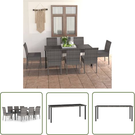 Ensemble Table et Chaise de Jardin Salon de jardin 9 pcs Résine tressée Gris 80200 (1/5)