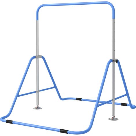 Barre de gymnastique pour enfants de 3 ans et plus, réglable en hauteur sur 5 niveaux, en acier, bleue (1/5)