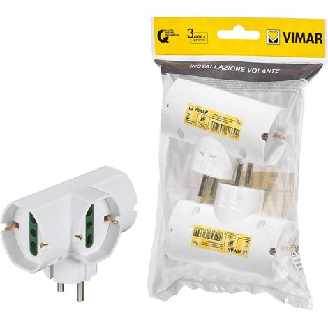Vimar FP00316.B Adattatore multiplo SICURY 250 V verticale 2 pezzi, spina 2P+T 16 A combinata standard DE e FR, 3 prese 2P+T 16 A universali (1/3)