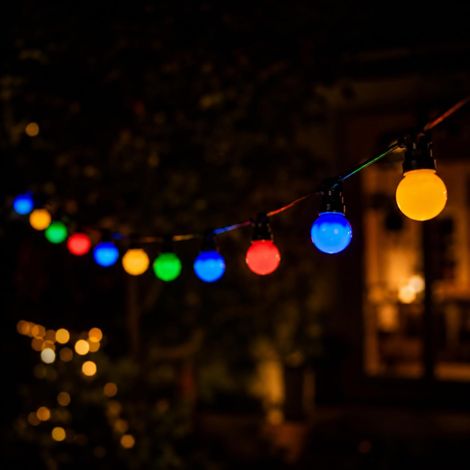 Guirlande guinguette LED extérieure 9,5 m 20 boules multicolores (1/5)