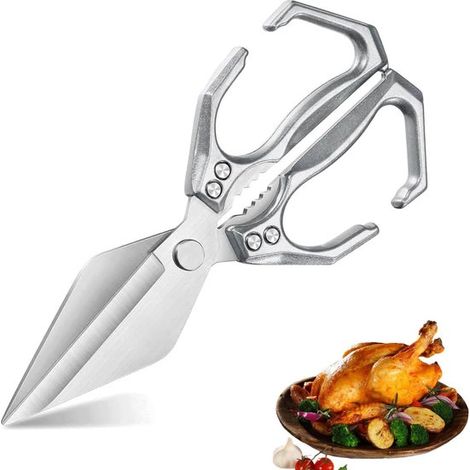 Forbici da cucina robuste e multifunzionali, in acciaio inossidabile, adatte per alimenti, pollame e verdure (argento).