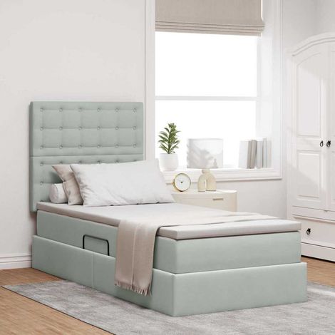 Cama de almacenamiento LED con colchón Gris Claro 100 x 200 cm
