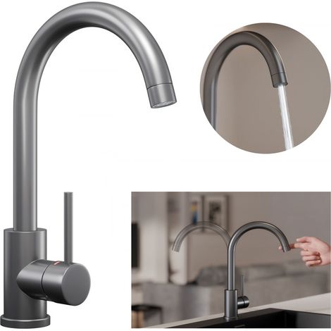 PRIMAGRAN Robinet de cuisine 5010, Robinet d'évier rotation 360°, Robinet haute pression, Gun Metal (1/4)