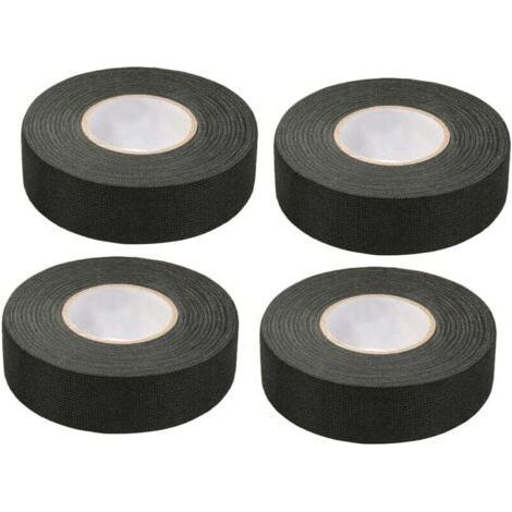 4 Pièces Noir Ruban Adhésif Auto (1.5 cm x 15 m) - Ruban Chiffon de Voiture, Ruban Adhesif Haute Temperature, Scotch Noir Resistant, Scotch Tissu, Bande de Harnais de Câblage de Voiture (1/4)
