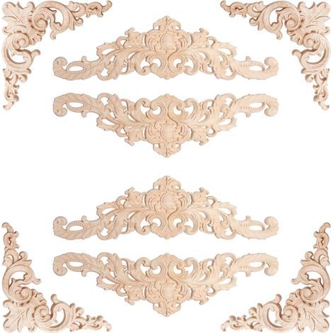 ornements en bois pour meubles, appliques sculptées en bois, décoration, bois, ornements, angle long en bois, applique décorative pour armoires, fenêtres, placards, meubles, 12 x 12 cm, 30 x 8 cm (1/5)
