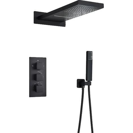 Conjunto de grifería de ducha termostática, diseño mural, color negro. (1/2)