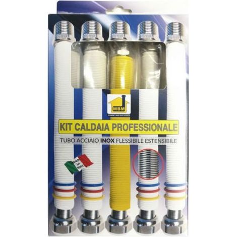 MBM – Tuyau gaz flexible en acier inoxydable 200/400mm – Raccords 1/2" et 3/4" – Conforme UNI 11353 – Pour chaudières et chauffe-eau