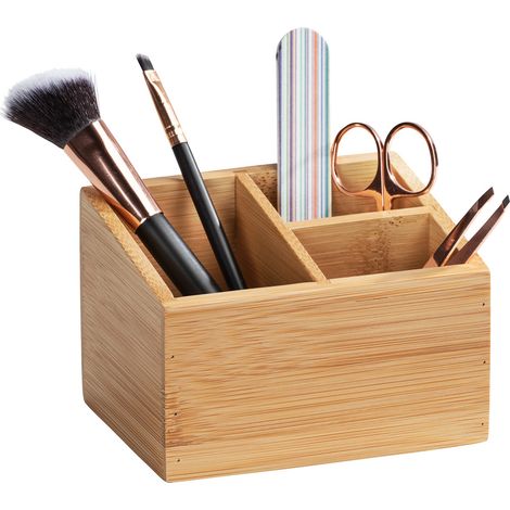 WENKO Bambus Organizer Terra 3 Fächer, Ideal für Schmuck, Pinsel und Stifte, Braun, Bambus natur (1/5)