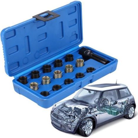 16pcs Kit réparation filetage bougie, Acier trempé, Taraud M16x1,25, Boîtier bleu, Pour moteur automobile (1/4)