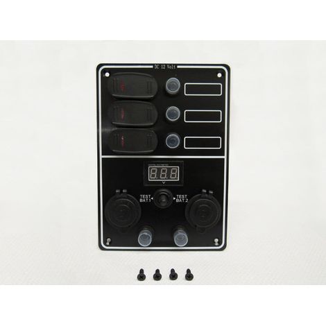 12V 3 Gang Waterproof Switch Panel With Circuit Breakers Cigarette Sockets & Digital Voltmeter (1/2)