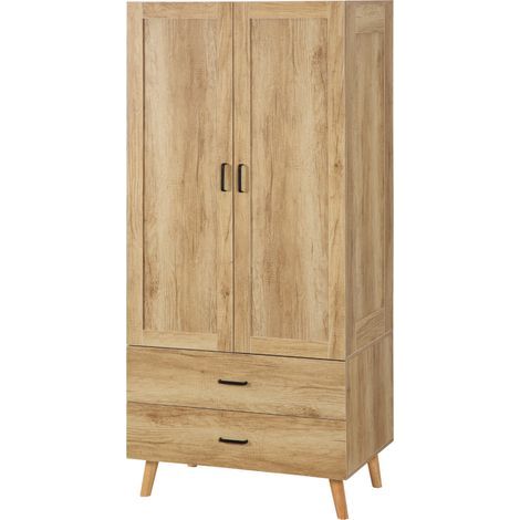 Armoire à vêtements armoire de rangement 2 portes et 2 tiroirs avec tringle - 80 x 54 x 180 cm (1/5)