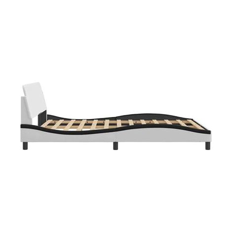 Cadre de lit Dover, noir et blanc, 140 × 200 cm, cuir synthétique, idéal chambre à coucher, style moderne, montage simple (1/5)