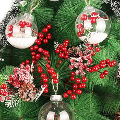 20 tiges de houx artificielles rouges de 18 cm pour la décoration de sapin de Noël et les fêtes de fin d'année. (1/3)