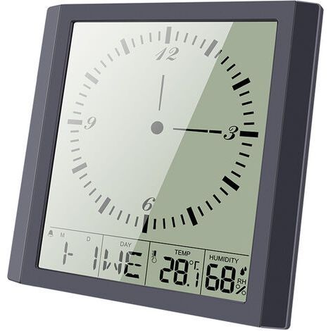 Multifunktionales digitales Thermo-Hygrometer mit Feuchtigkeitsmesser, Thermometer und Hygrometer, quadratischer Uhr, Wanduhr, Schwarz (1/3)